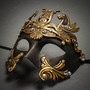 Pegasus Horses Emperor Black Gold & Venetian Gold Mardi Gras Purple Tall Feather Couple Masks