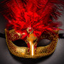 Pegasus Horses Emperor Black Gold & Venetian Gold Mardi Gras Red Tall Feather Couple Masks
