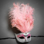 Roman Warrior Metallic Silver & Venetian Silver Mardi Gras Pink Tall Feather Couple Masks