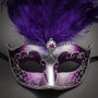 Phantom Full Face Musical Red Gold & Venetian Silver Mardi Gras Black Purple Feather Couple Masks