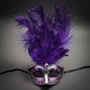 Phantom Full Face Silver Glitter & Venetian Silver Mardi Gras Black Purple Feather Couple Masks