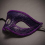 Venetian Classic Eye Mask with Glitter Purple & Venetian Silver Mardi Gras Black Purple Feather Couple Masks