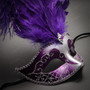Venetian Classic Eye Mask with Glitter Purple & Venetian Silver Mardi Gras Black Purple Feather Couple Masks