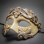 Roman Warrior Cracked White Silver & Venetian Silver Mardi Gras Red Tall Feather Couple Masks