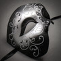 Phantom Full Face Silver Glitter & Venetian Silver Mardi Gras Red Tall Feather Couple Masks