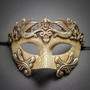 Roman Warrior Cracked White Silver & Venetian Silver Mardi Gras White Tall Feather Couple Masks