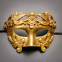 Roman Warrior Metallic Gold & Venetian Gold Mardi Gras Black White Feather Couple Masks