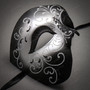 Phantom Full Face Silver Glitter & Butterfly Lace Side Feather Black Silver Couple Masks