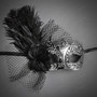 Phantom Full Face Silver Glitter & Butterfly Lace Side Feather Black Silver Couple Masks