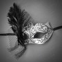 Phantom Full Face Silver Glitter & Butterfly Lace Side Feather Black Silver Couple Masks