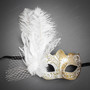 Roman Warrior Metallic Gold & Butterfly Lace Side Feather White Gold Couple Masks