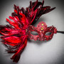Venetian Classic Eye Mask with Glitter Red & Venice Side Feather Black Couple Masks