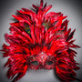 Venetian Classic Eye Mask with Glitter Red & Venice Carnival with Top Feather Red Couple Masks