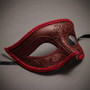 Venetian Classic Eye Mask with Glitter Red & Venice Side Peacock Feather Red Couple Masks