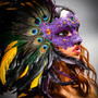 Luxury Traditional Venice Women Carnival Masquerade Venetian Mask with side Feather - Purple Yellow