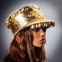 Steampunk Burning Man Captain Tall Cap with Golden Leaf - Gold