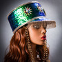 Steampunk Burning Man Captain Tall Cap with Gold Chain - Green Purple