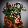 Demon Forest Devil Satan with Horns Masquerade Mask - Black Gold