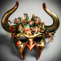 Demon Forest Devil Satan with OX Horns Masquerade Mask - Black Gold