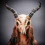 Antelope Devil Animal Skull with Impala Horns Masquerade Mask - Stone White