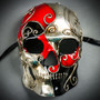 Venetian Mardi Gras Skull Full Face Mask - Red Silver Black