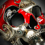 Venetian Mardi Gras Skull Full Face Mask - Red Silver Black