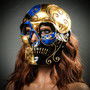 Venetian Mardi Gras Skull Full Face Mask - Blue Gold Black with model