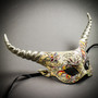 Krampus Silver  Horn Crackle Animal Devil Party Mask - White Gold