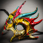 Mythical Demon Devil Crackle Elegant Masquerade Mask - Yellow Blue Red