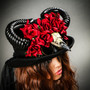 Steampunk Halloween Top Hat Lace Cape with Horn & Rose - Black