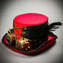 Steampunk Halloween Vintage Top Hat with Gold Goggles - Red Black