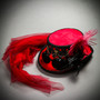 Steampunk Halloween Laces Feather Top Hat with Black Goggles - Red Black