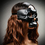 Halloween Half Skull Face Mask Masquerade Day of the Dead - Black