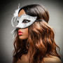 Venetian Side Feather Glitter Eyes Mask - White Silver