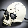 Halloween Skeleton Day of the Dead Skull Mask with Black Eyes - White