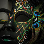 Venetian Glitter Half Moon Party Mask with Peacock Feather - Black Green