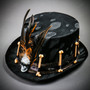 Halloween Low Top Hat with Skull and Feather - Black