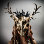 Antelope Devil Deer Horn Skull Ghost Masquerade Mask - Black Gold (wear us face mask)