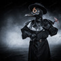 Plague Doctor with Steampunk Mask & Flat Hat Full Costume Set - Black Silver