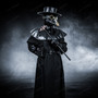 Plague Doctor with Bird Beak Mask & Flat Hat Full Costume Set - Black Gold