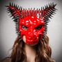 Angry Wolf Steampunk Spike Masquerade Mask - Red with Model