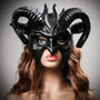 Demon Devil Satan with Black Horns Masquerade Mask - Black (with Model)