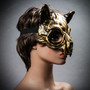 Vampire Cat Skull Masquerade Mask - Black Gold