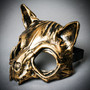 Vampire Cat Skull Masquerade Mask - Black Gold