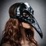 Black Raven Skull Bird Nose Masquerade Halloween Party Full Face Mask (female model side view)