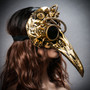 Raven Skull Bird Nose Steampunk Masquerade Mask - Gold