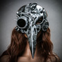 Raven Skull Bird Nose Steampunk Masquerade Mask Silver with female model