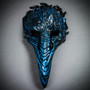 Plague Doctor Raven Curved Long Nose Mask with Feather - Black Blue