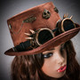 Women Skull Steampunk Top Hat Goggles - Brown