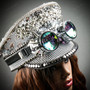Steampunk Burning Man Captain Hat with Spikes Goggles - Silver